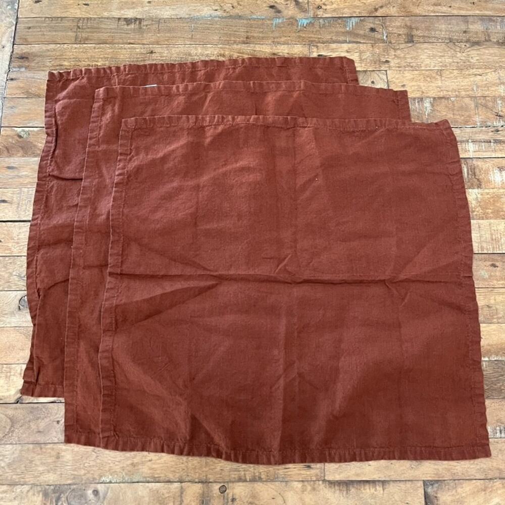 CB2 Bolt Ginger Linen Napkin Set of 3 20" x 20"